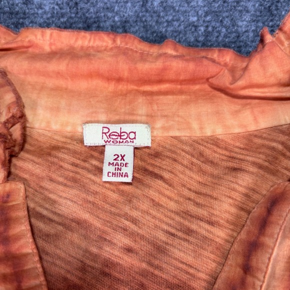 Reba Woman Top Womens 2X Orange Embroidered Studded Boho Button Up Western Shirt - Picture 4 of 9